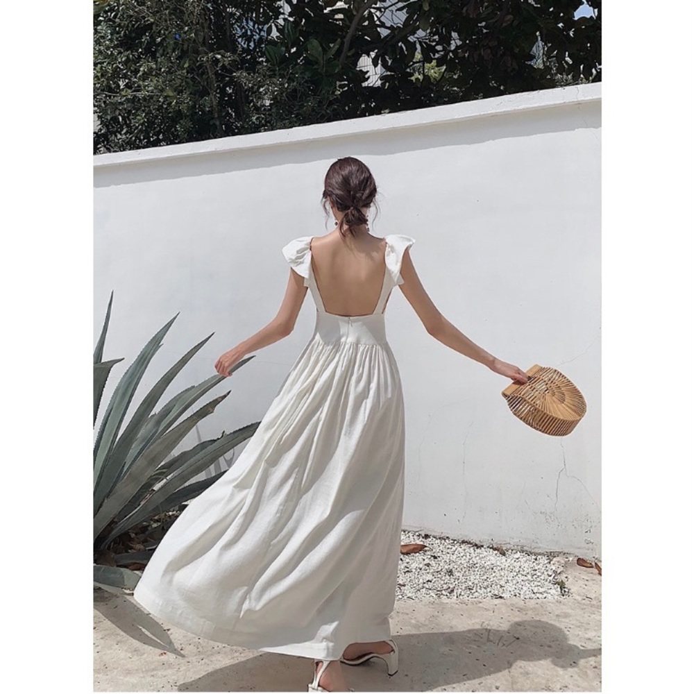White Low Back Maxi Dress